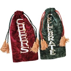 At Home America Plush Embroidered Wine Bags Set of 2 Cheers & Celebrate  NWT